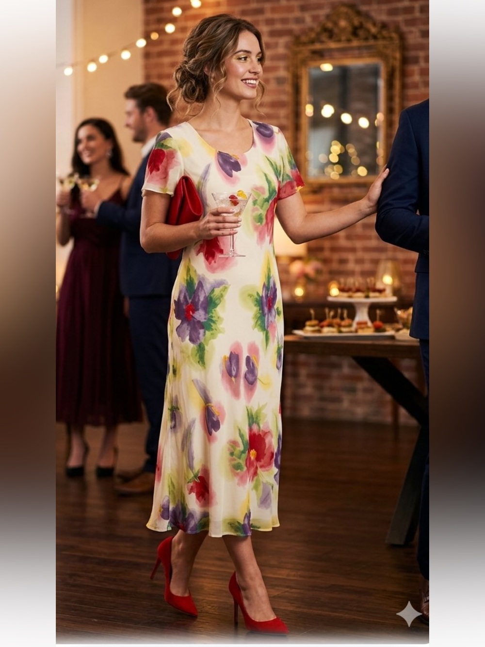 Nordstrom Floral Watercolor Double-Layered Maxi Dress Medium